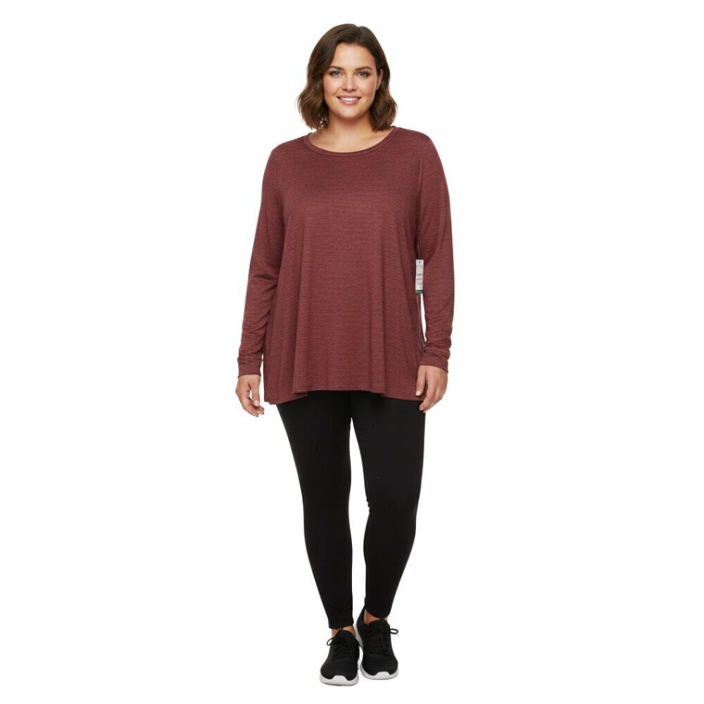 Jockey Eco Comfort Long Sleeve Open Back Crew Neck Top NWT XL Tawny Port Heather